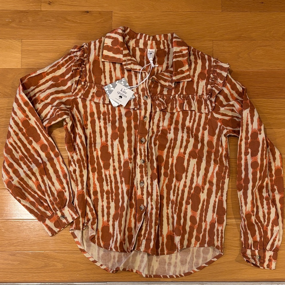 Kate Quinn Brown and Cream Striped Button Down Shirt